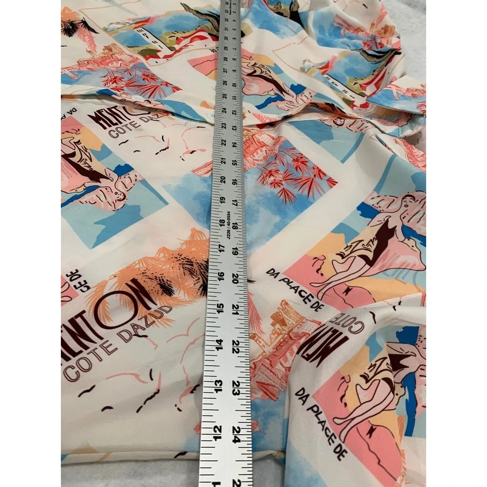 Zeagoo Womens Button Up Blouse XL White Riviera Postcard Print resort vacation - Picture 3 of 8